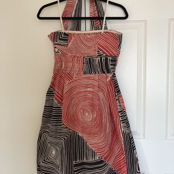 Elegant Halter Neck Dress - Coral and Black - Picture 3 of 7